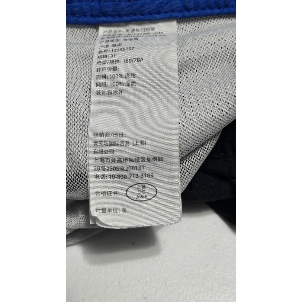Abercrombie & Fitch Board Shorts Mens 31 Navy Blue Stretch Swim Trunks Logo